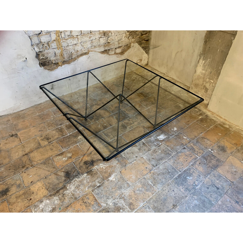 Vintage lacquered metal and glass coffee table, 1970-1980
