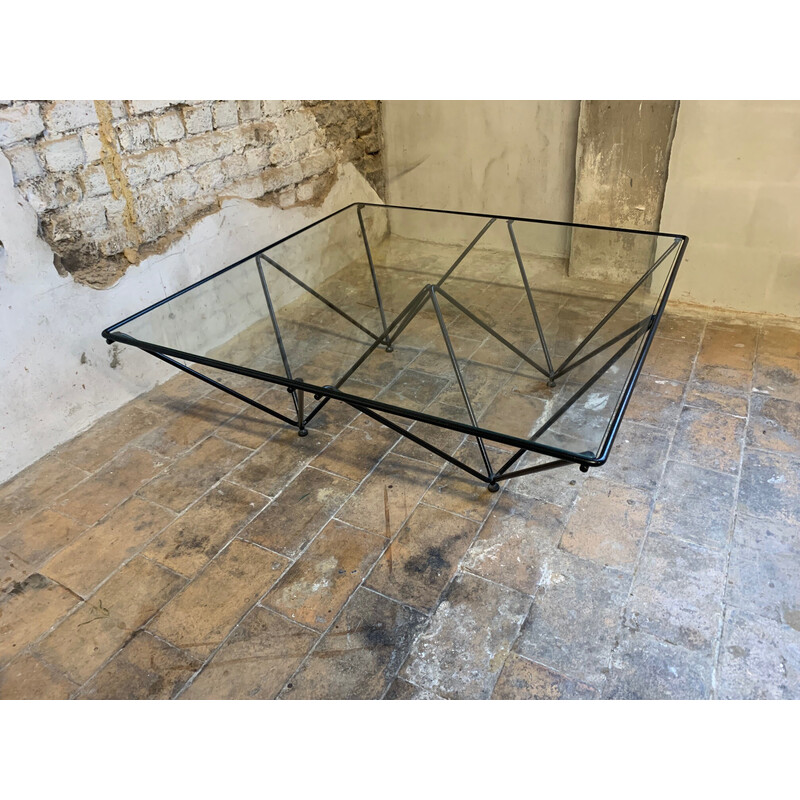 Vintage lacquered metal and glass coffee table, 1970-1980