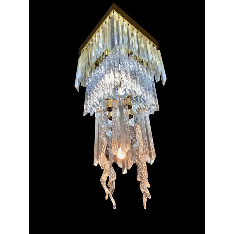 Vintage chandelier in gilded Murano glass by Venini, Italy 1970s