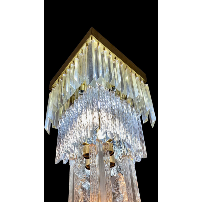 Vintage chandelier in gilded Murano glass by Venini, Italy 1970s