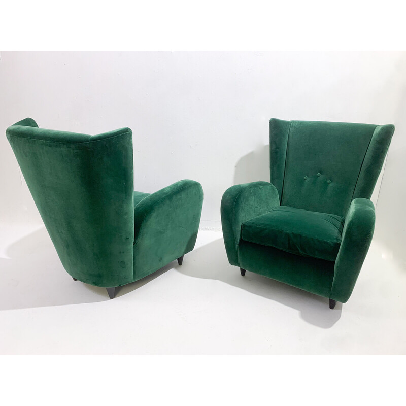 Pair of mid-century green velvet armchairs by Paolo Buffa, Italy 1950s