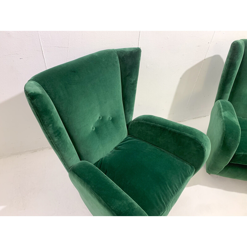 Paire de fauteuils vintage en velours vert par Paolo Buffa, Italie 1950