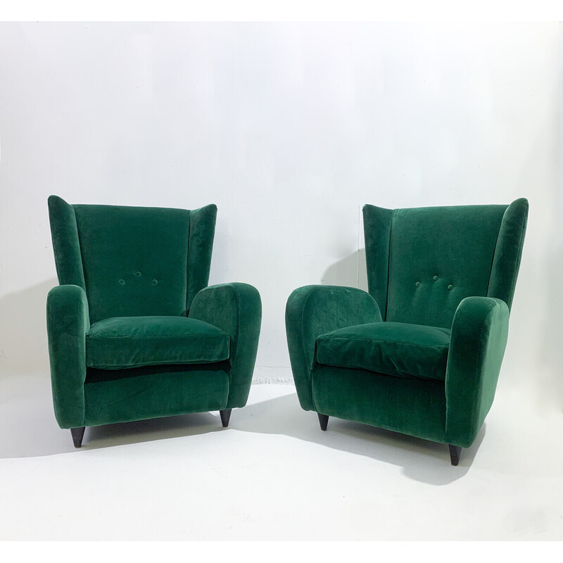 Pair of mid-century green velvet armchairs by Paolo Buffa, Italy 1950s