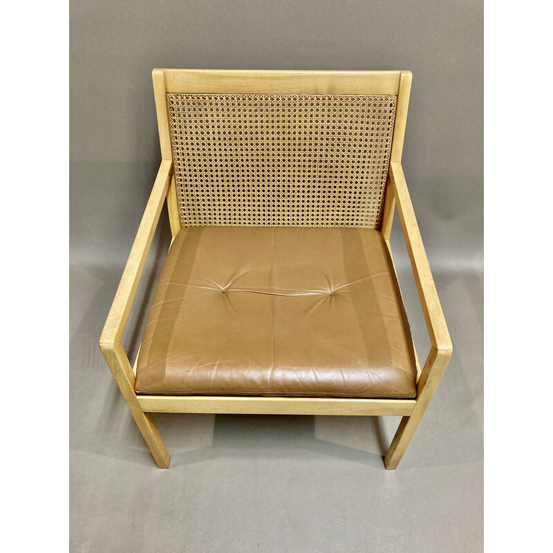 Scandinavische vintage "Bernt Petersen" fauteuil in leer en hout, 1960