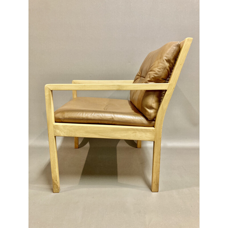 Scandinavian vintage armchair "Bernt Petersen" in leather and wood, 1960