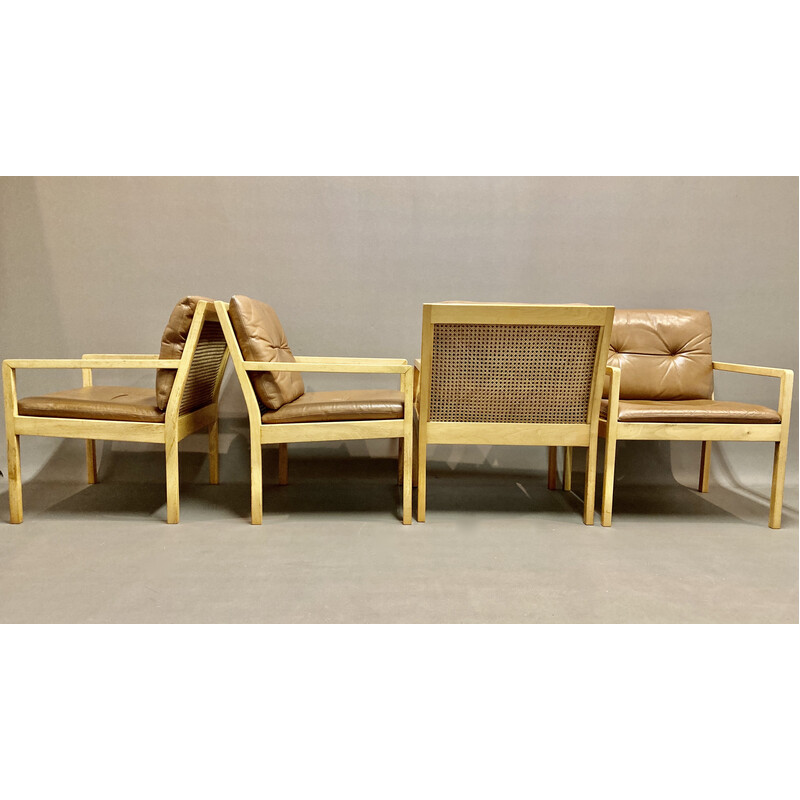 Sillón escandinavo vintage "Bernt Petersen" en cuero y madera, 1960