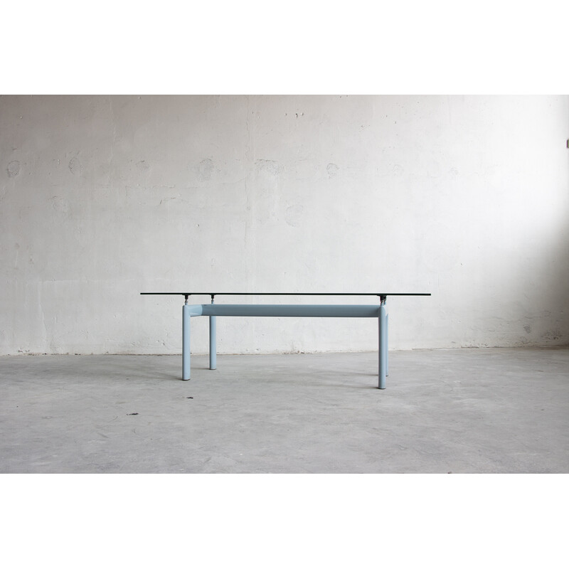 Vintage Lc6 table in crystal glass and metal by Charlotte Perriand, Le Corbusier and Pierre Jeanneret for Cassina, 1980s