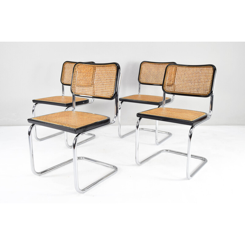 Set of 4 vintage Cesca chairs in beech and chrome by Marcel Breuer, Italy 1970s