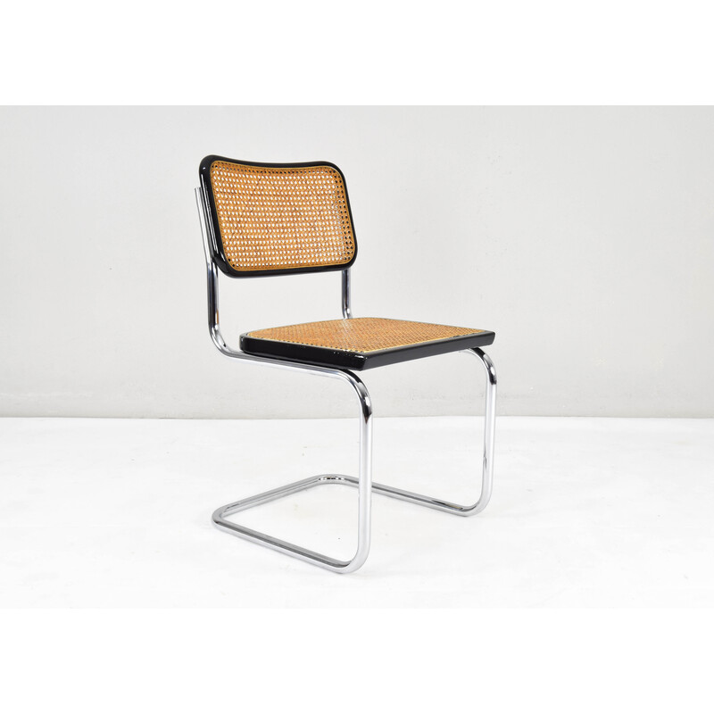 Set of 4 vintage Cesca chairs in beech and chrome by Marcel Breuer, Italy 1970s