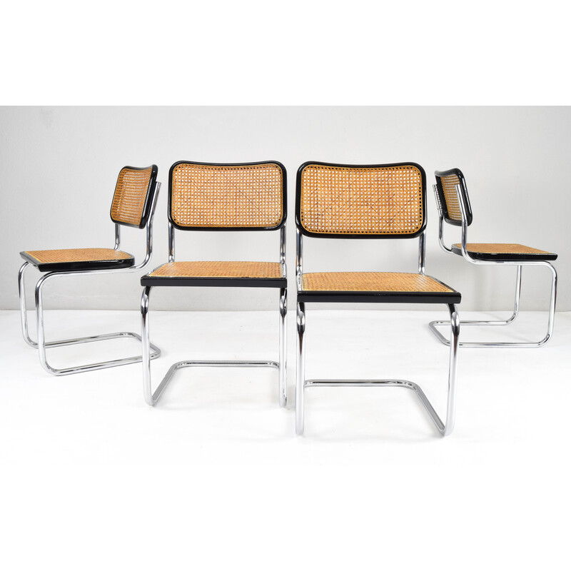 Ensemble de 4 chaises vintage Cesca en hêtre et chrome par Marcel Breuer, Italie 1970
