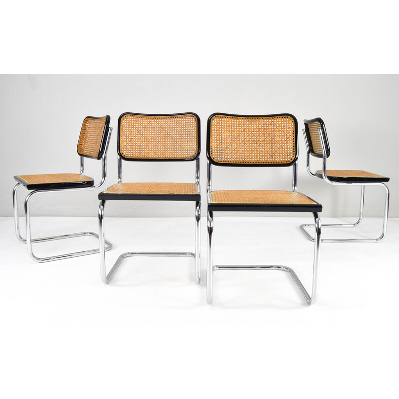 Set van 4 vintage Cesca stoelen in beukenhout en chroom van Marcel Breuer, Italië 1970