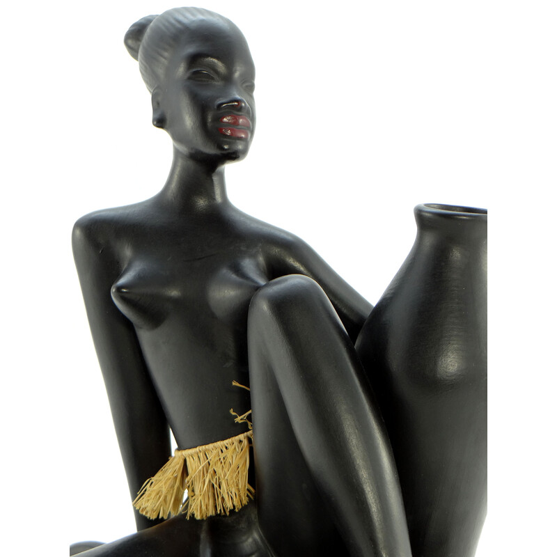 Estatuilla africanista de cerámica vintage para Gmündner, Austria 1950