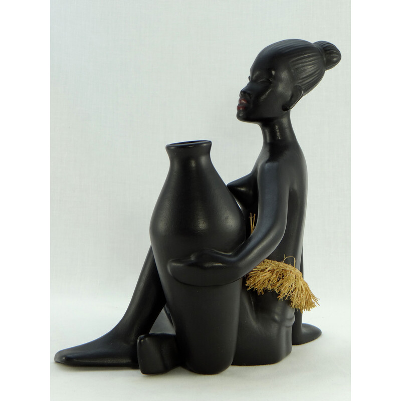 Estatueta africanista de cerâmica vintage para Gmündner, Áustria 1950