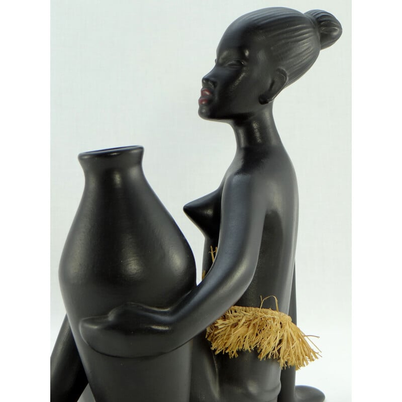 Statuette africaniste vintage en céramique pour Gmündner, Autriche 1950