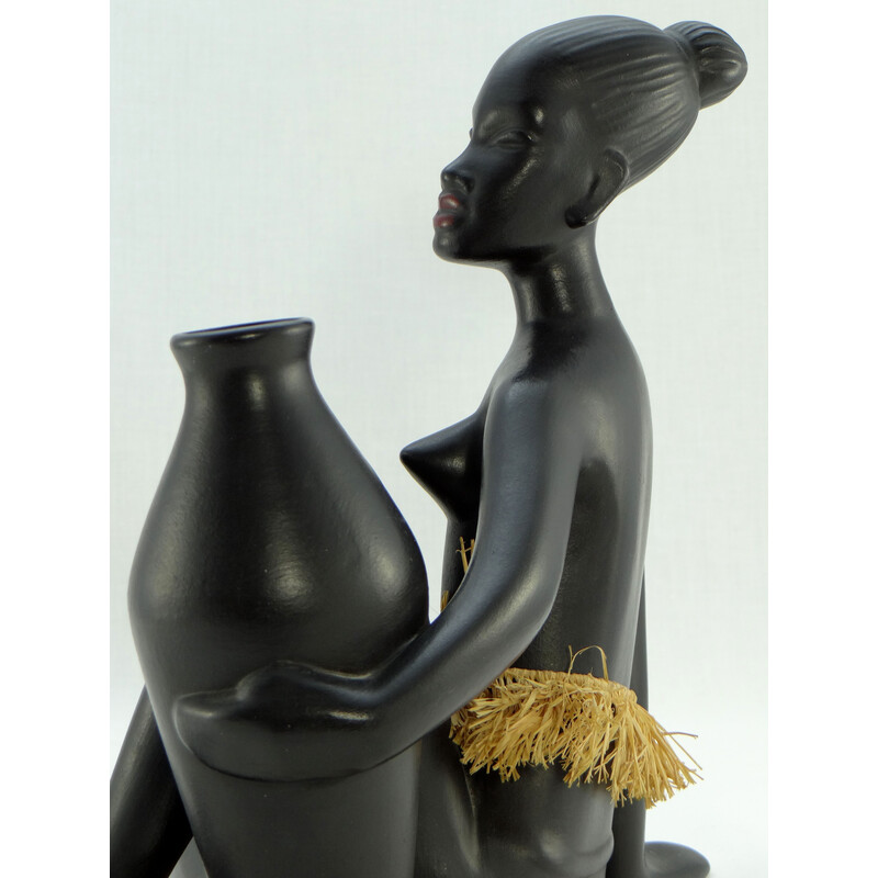 Vintage ceramic africanist statuette for Gmündner, Austria 1950s