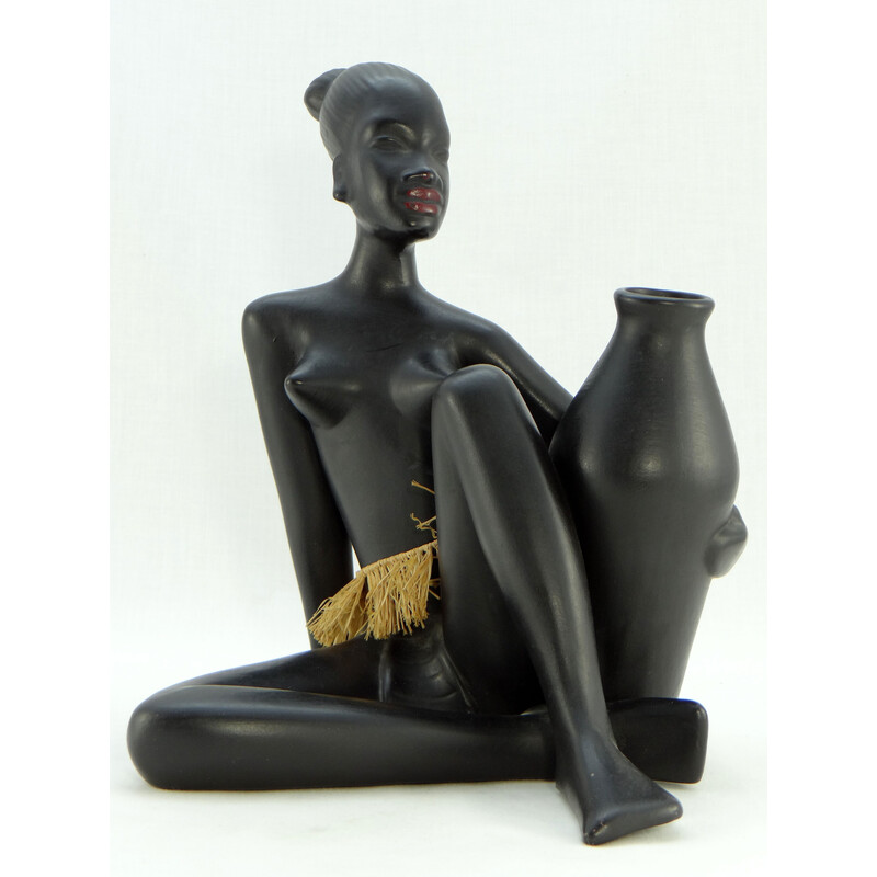 Estatueta africanista de cerâmica vintage para Gmündner, Áustria 1950