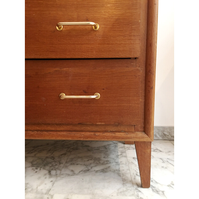 Commode chiffonnier en bois pieds compas avec 4 tiroirs - 1950