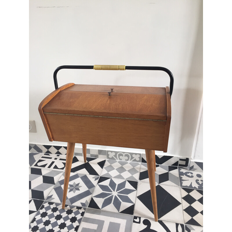 Vintage sewing work table with compass feet - 1950s