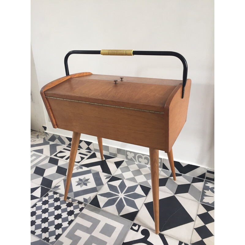 Vintage sewing work table with compass feet - 1950s