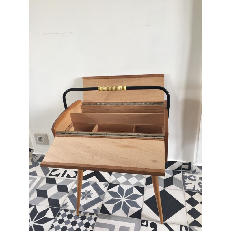 Vintage sewing work table with compass feet - 1950s