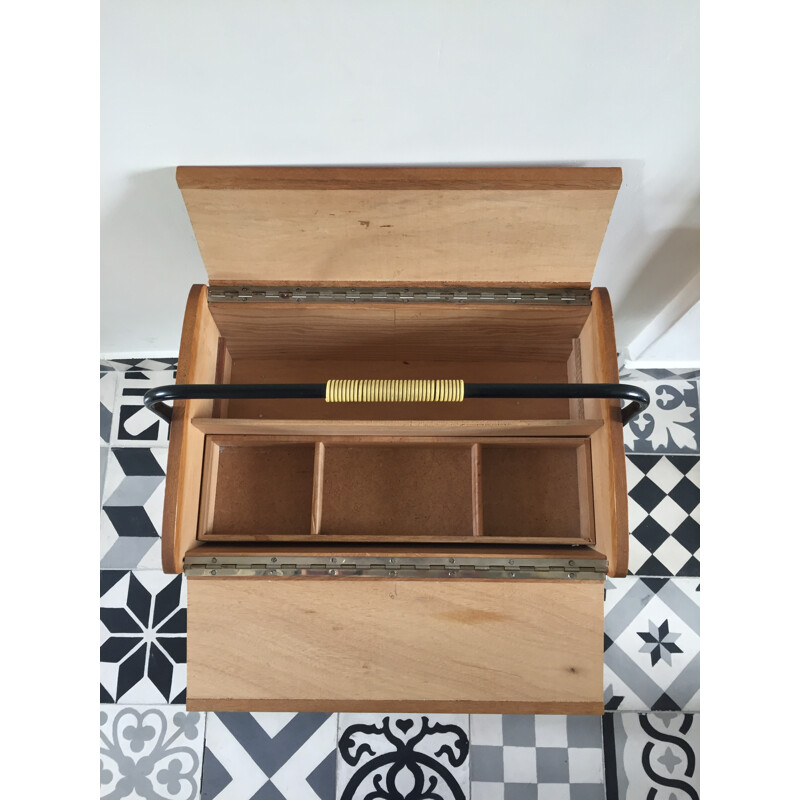 Vintage sewing work table with compass feet - 1950s