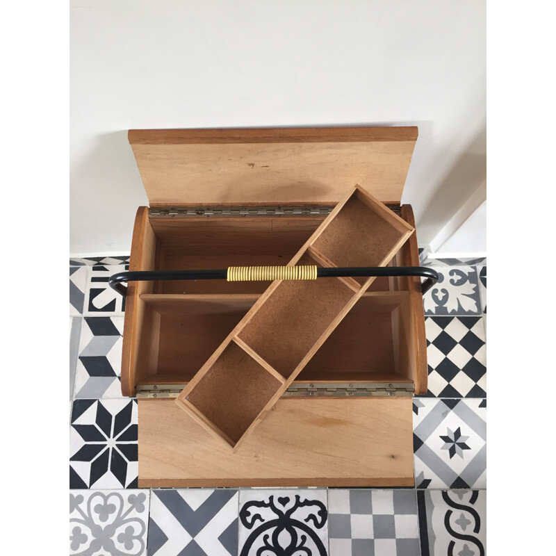 Vintage sewing work table with compass feet - 1950s