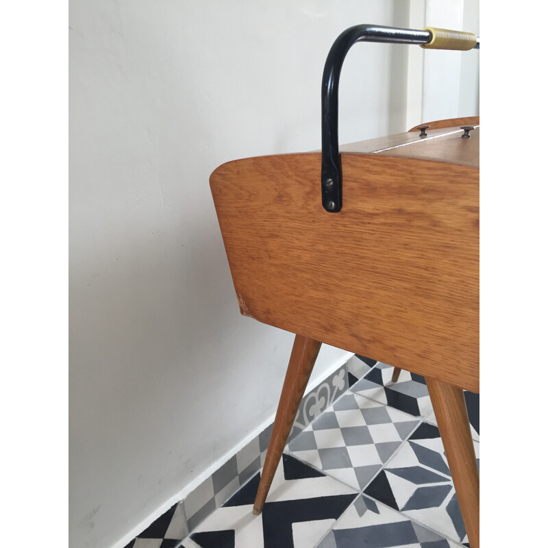 Vintage sewing work table with compass feet - 1950s