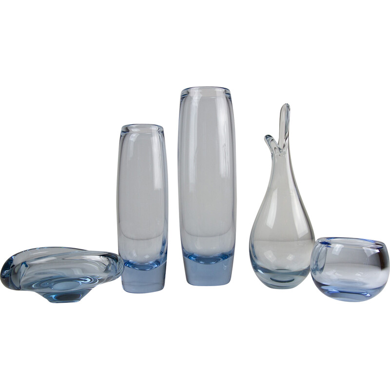 Set of 5 vintage Danish Holmegaard Aqua vases by Per Lütken, 1960s