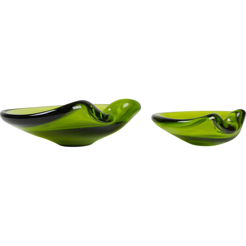 Pair of vintage Danish Maygreen glass bowls by Per Lütken for Holmegaard, 1950s