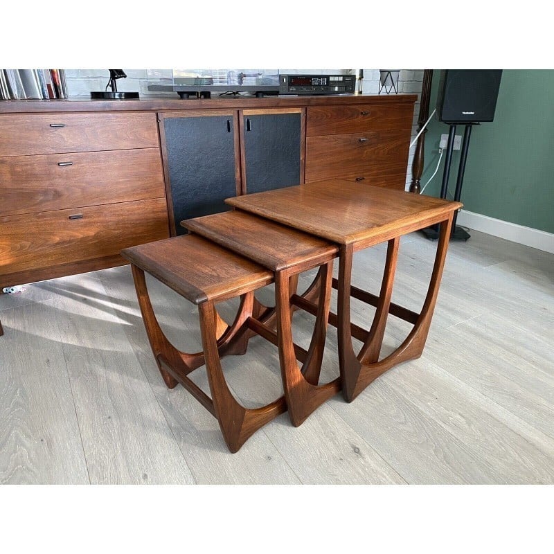 Vintage G Plan teak and afromosia Fresco range square nesting tables, 1970s