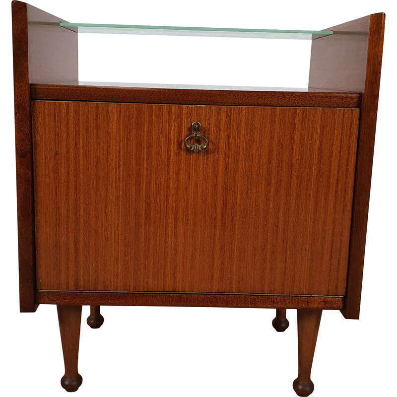 Vintage night stand in wood and glass, 1970s