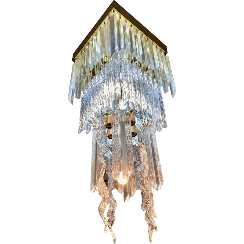 Vintage chandelier in gilded Murano glass by Venini, Italy 1970s