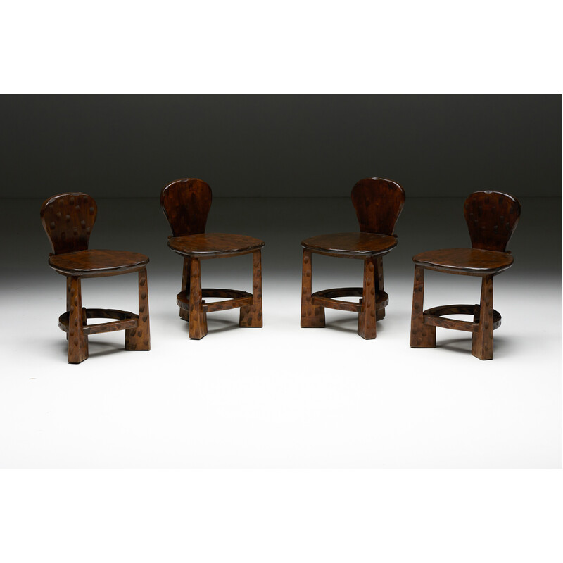 Ensemble de 4 chaises artisanales biologiques vintage, France 1950