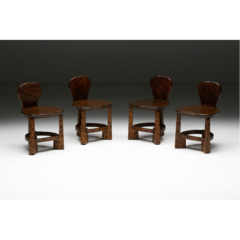 Set of 4 vintage artisan organic chairs, France 1950s