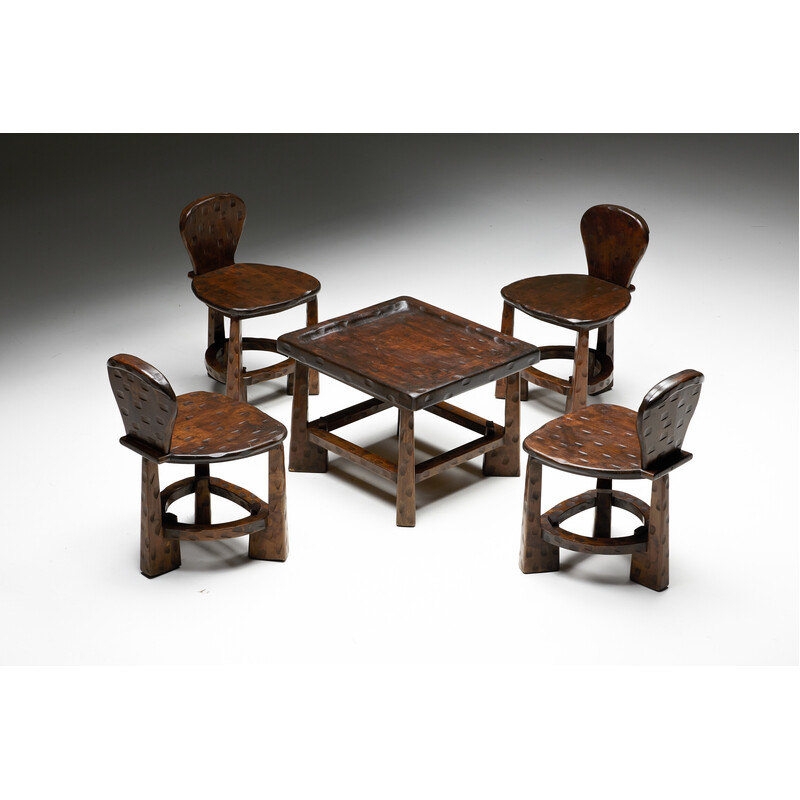 Conjunto de 4 cadeiras de artesanato orgânico vintage, França 1950