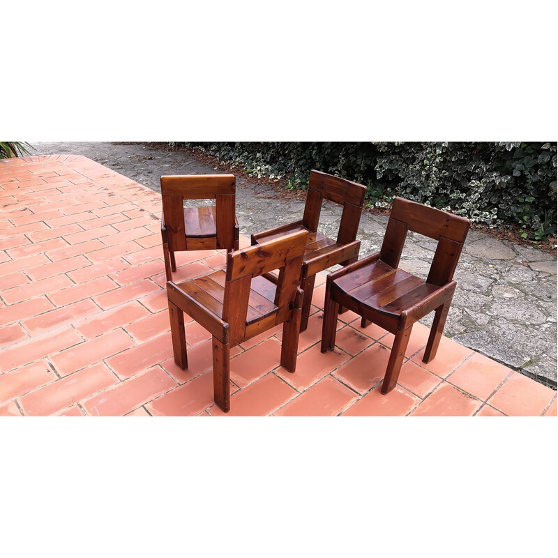 Conjunto de 4 cadeiras de pinho maciço brutalista vintage de Silvio Coppola para Fratelli Montina, 1970