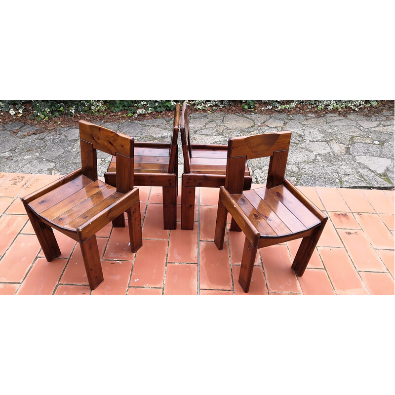 Conjunto de 4 cadeiras de pinho maciço brutalista vintage de Silvio Coppola para Fratelli Montina, 1970