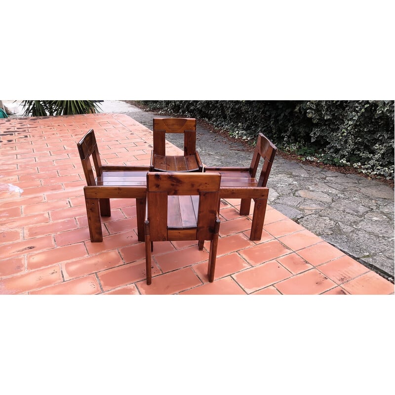 Satz von 4 Vintage-Stühlen aus massiver Kiefer brutalistisch von Silvio Coppola für Fratelli Montina, 1970
