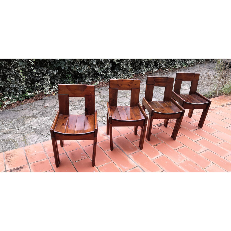 Lot de 4 chaises vintage en pin massif brutalistes par Silvio Coppola pour Fratelli Montina, 1970