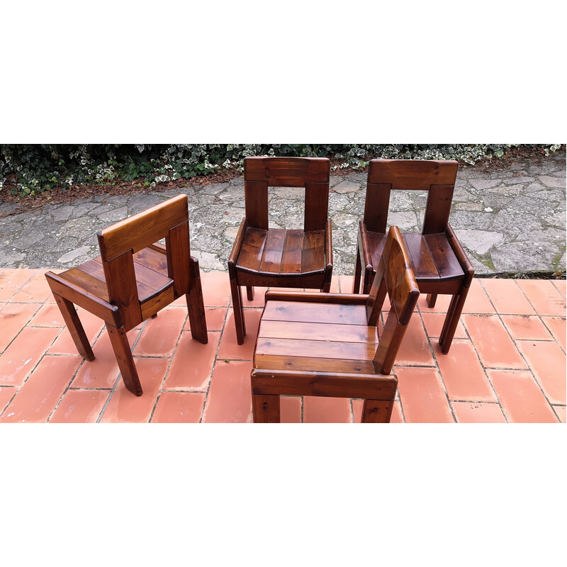 Set of 4 vintage chairs in solid pine by Silvio Coppola for Fratelli Montina, 1970