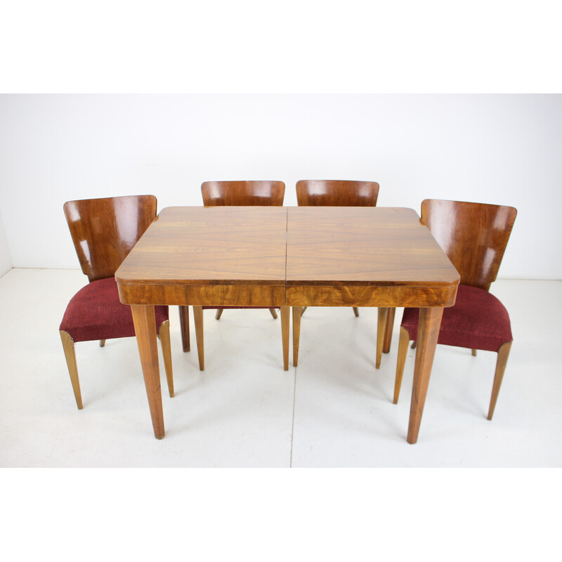 Vintage walnut dining set by Jindrich Halabala, Czechoslovakia 1957