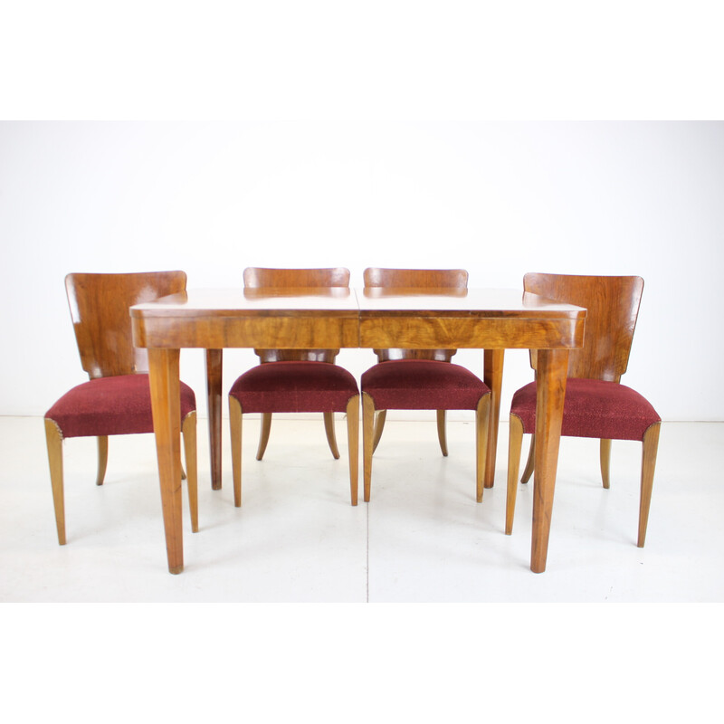 Vintage walnut dining set by Jindrich Halabala, Czechoslovakia 1957