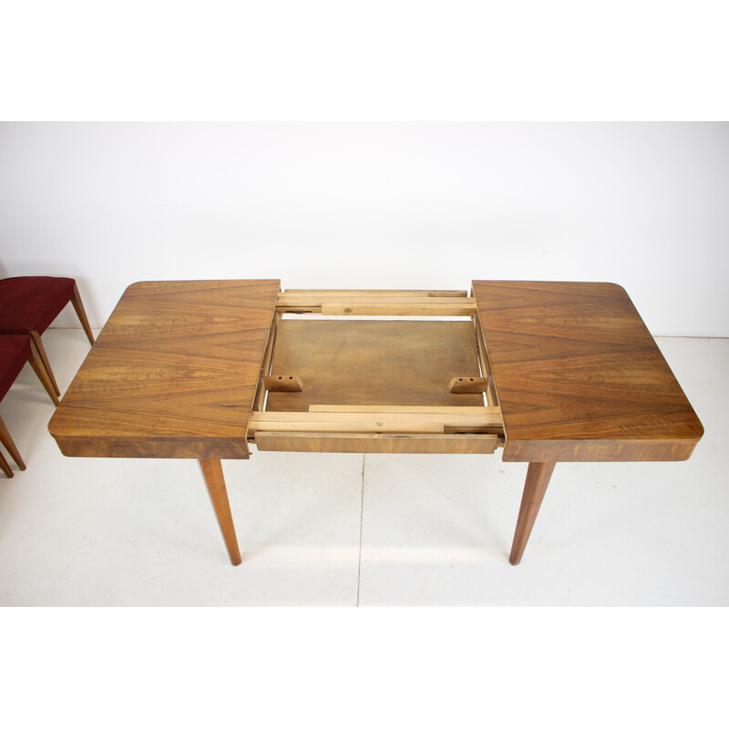 Vintage walnut dining set by Jindrich Halabala, Czechoslovakia 1957