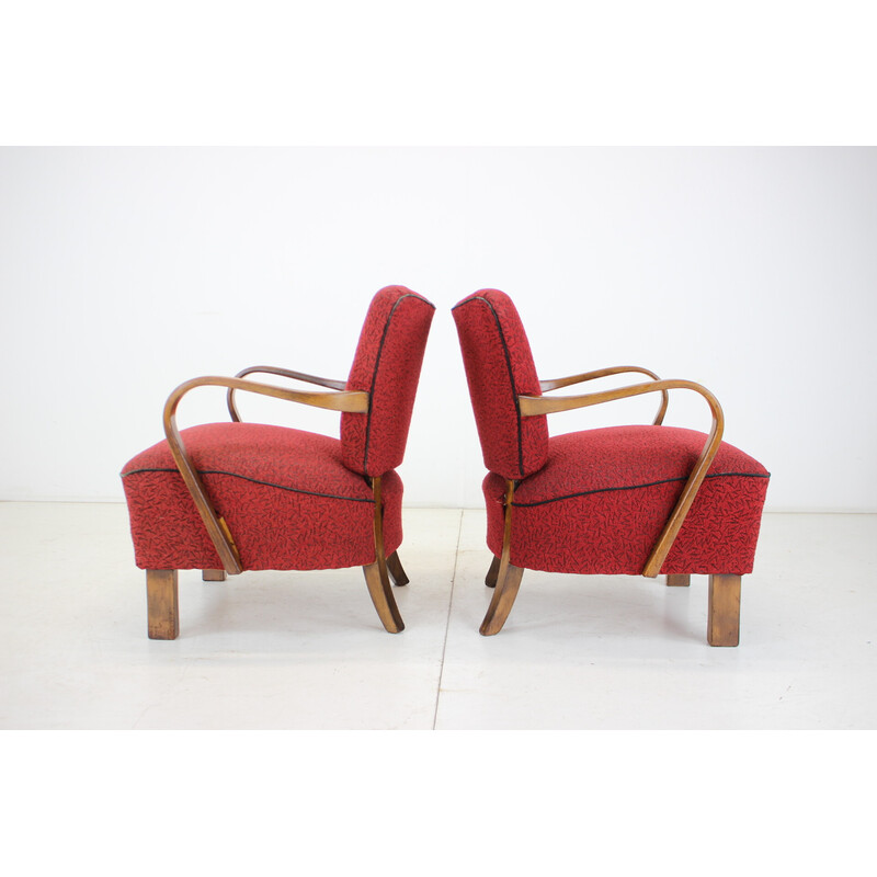 Paar vintage fauteuils H-237 van Jindrich Halabala, Tsjecho-Slowakije 1950