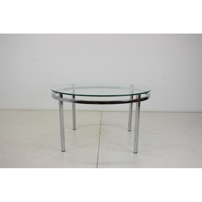 Vintage round conference table in chrome and glass, Italy 1970s