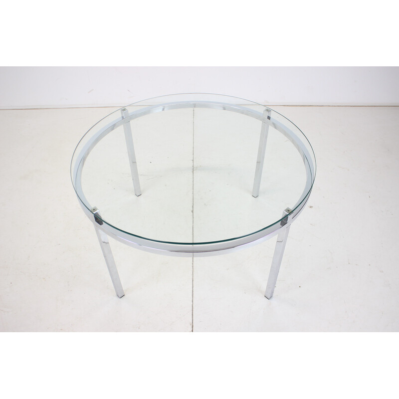 Vintage round conference table in chrome and glass, Italy 1970s