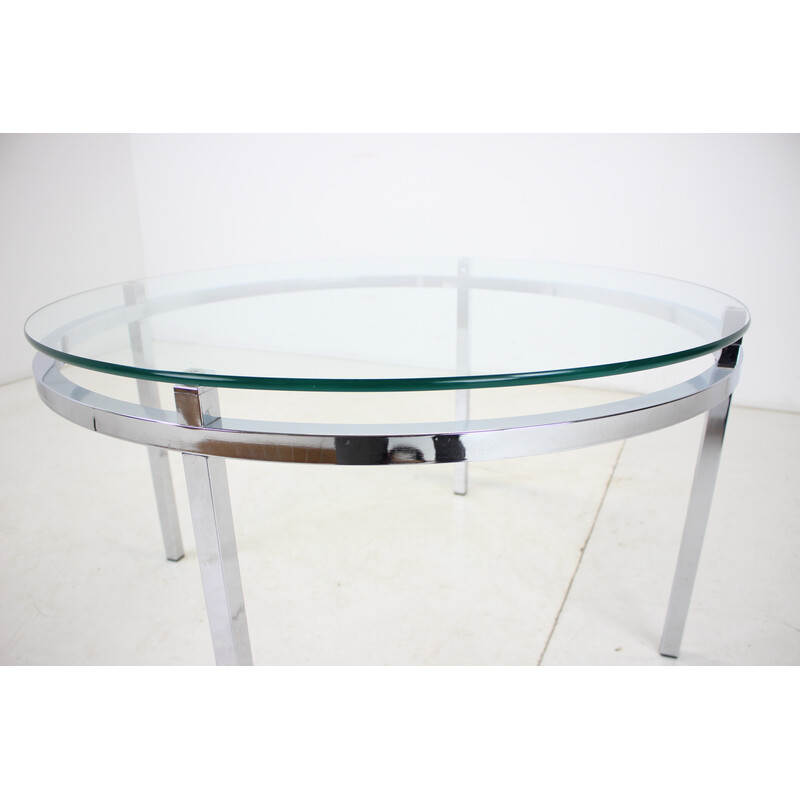 Vintage round conference table in chrome and glass, Italy 1970s