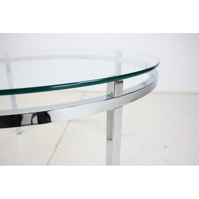 Vintage round conference table in chrome and glass, Italy 1970s