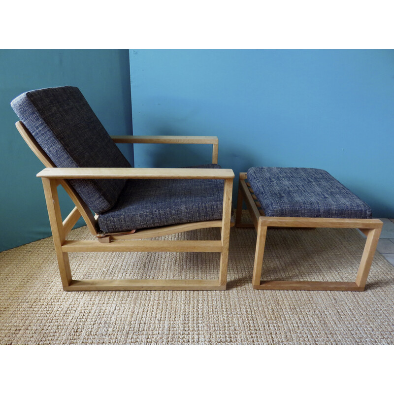 Vintage Sessel mit Ottoman aus heller Eiche von Borge Mogensen, Dänemark 1965