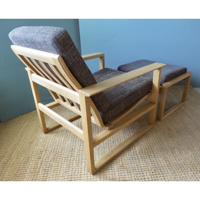 Vintage armchair with ottoman in light oakwood by Borge Mogensen, Denmark 1965s